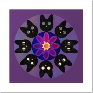 Black Cats Moon Phases Mandala Posters and Art